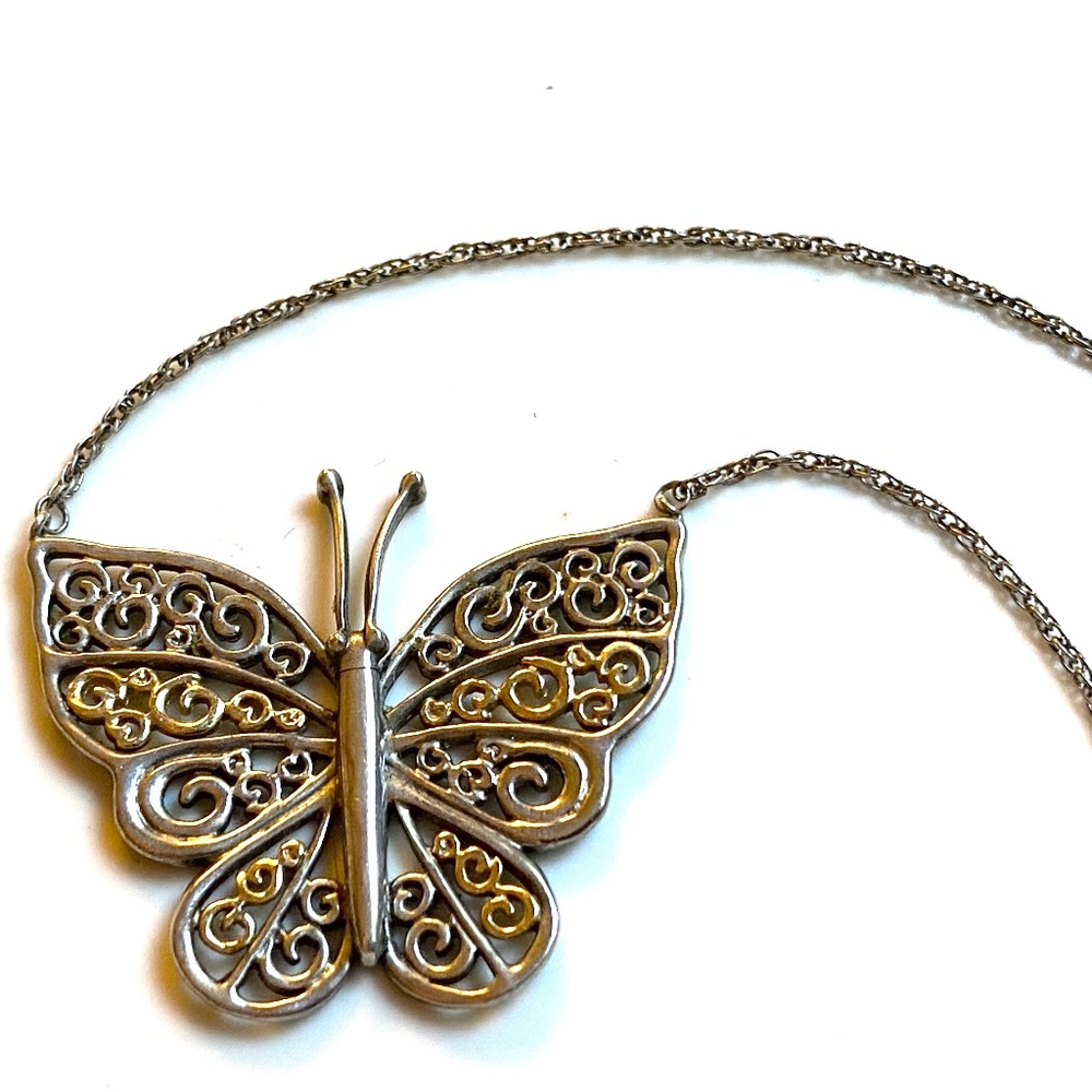 10 K Gold Over Sterling Silver Filagree Butterfly Necklace - Picture 6 of 7